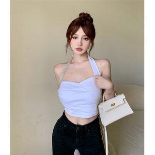 Asymmetrical Halter-neck Rhinestone Top