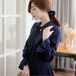 Tie-neck Pleated Dress