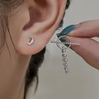 Moon & Chain Asymmetrical Alloy Earring 1 Pair - Earring - With Earring Backs - Silver - One Size