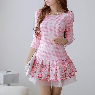 Long-sleeve Paneled Printed A-line Dress
