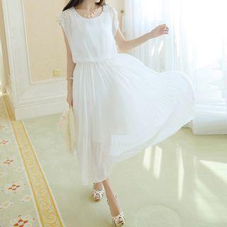 Sleeveless Faux Pearl Maxi Chiffon Dress