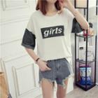 Elbow-sleeve Panel Slit-side T-shirt