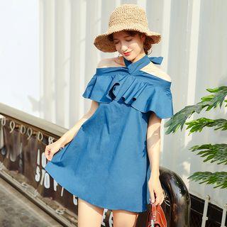 Convertible Boatneck Ruffled A-line Dress