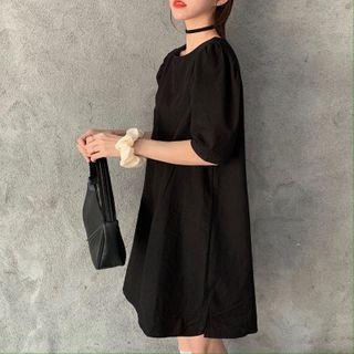 Plain Short-sleeve Mini A-line Dress As Shown In Figure - One Size