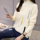 Mock Neck Color Block Lace-up Sweater