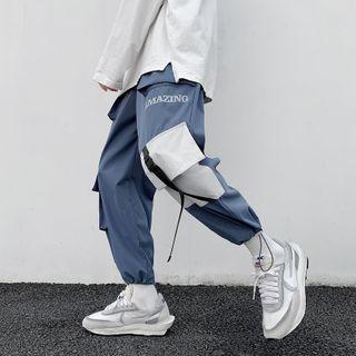 High-waist Color Block Letter Printed Cargo Pants
