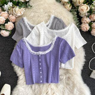 Lace Trim Round-neck Knit Top
