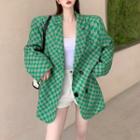 Checker Print Double-breasted Blazer Green - One Size