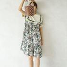 Short-sleeve Sailor Collar Floral Print A-line Dress