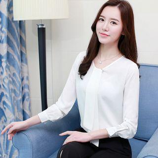Long-sleeve Tie-front Chiffon Top