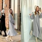 Lace-collar Ruffle-hem Long Sweatshirt Dress