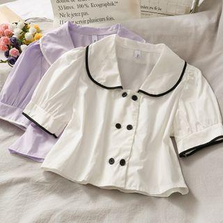 Peter Pan-collar Double-breasted Crop Shirt
