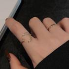 Set: Moon & Star Rhinestone Open Ring + Polished Ring J226 - One Size