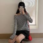 Boatneck Striped Knit Top As Shown In Figure - One Size