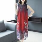 Traditional Chinese Sleeveless Floral Dress