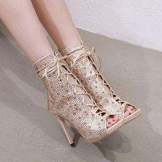 Rhinestone Lace-up High-heel Sandals