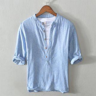 3/4-sleeve Striped Henley Shirt