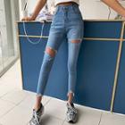 High Waist Distressed Cropped Skinny Jeans