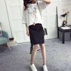 Embroidered Tasseled 3/4 Sleeve T-shirt