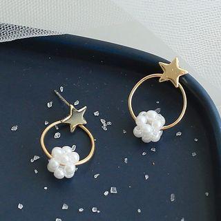 Faux Pearl Hoop Earring 1 Pair - S925 Sterling Silver Stud Earring - One Size