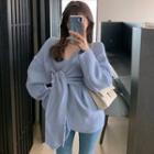 V-neck Tie-front Ribbed Sweater