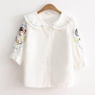 Embroidered Collared Elbow Sleeve Blouse