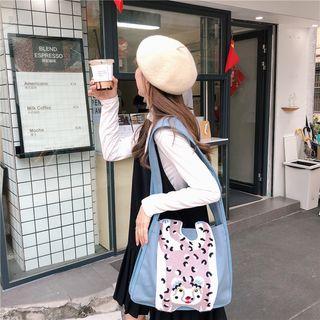 Animal Applique Canvas Tote Bag Blue - One Size