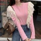 Lace Trim Long-sleeve T-shirt Pink - One Size