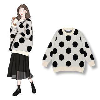 Polka Dot Sweater Black Dots - White - One Size