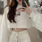Mock Two-piece Lettering Cropped Hoodie