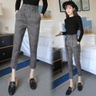 Plaid Slim-fit Dress Pants / Plain Knit Top / Set