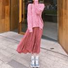 Turtleneck Long-sleeve T-shirt / Sweater / Midi A-line Skirt