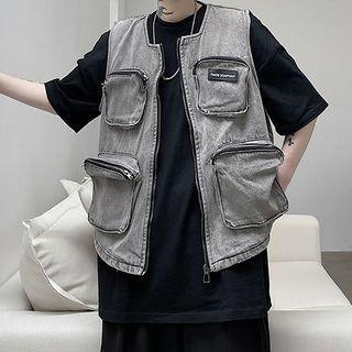 Front Pocket Denim Vest