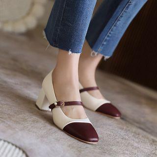 Two-tone Block Heel Mary Jane Shoes