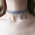 Butterfly Accent Plaid Choker Butterfly - Gingham - Black & White - One Size