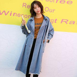 Lettering Trim Denim Trench Coat