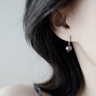 Rhinestone Faux Pearl Sterling Silver Dangle Earring 1 Pr - Purple - One Size