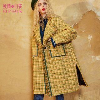 Slit-side Fray Hem Plaid Coat