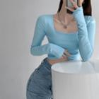 Square-neck Slim-fit Crop T-shirt In 6 Colors