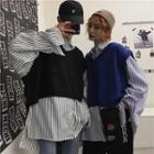 Couple Matching Striped Shirt / Cropped Vest