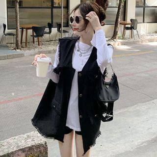 Frayed Long Vest / Boatneck Plain T-shirt