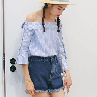 Striped Off-shoulder Asymmetrical Blouse