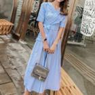 Elbow-sleeve Tie-waist Surplice Wrap Dress