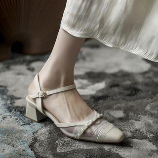 Chunky Heel Lace Trim Sandals