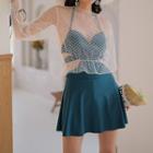Set: Spaghetti-strap Cut-out Swim Dress + Fishnet Top