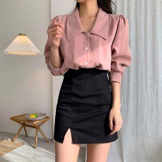 Slit-hem Pintuck Mini Pencil Skirt