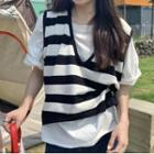 Striped Knit Vest Stripes - Black & White - One Size