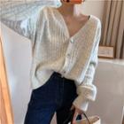 Puff-sleeve Cardigan Light Gray - One Size