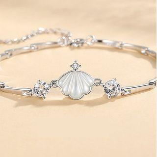 Shell Rhinestone Sterling Silver Bracelet