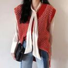 Patterned Button-up Sweater Vest Tangerine Red - One Size